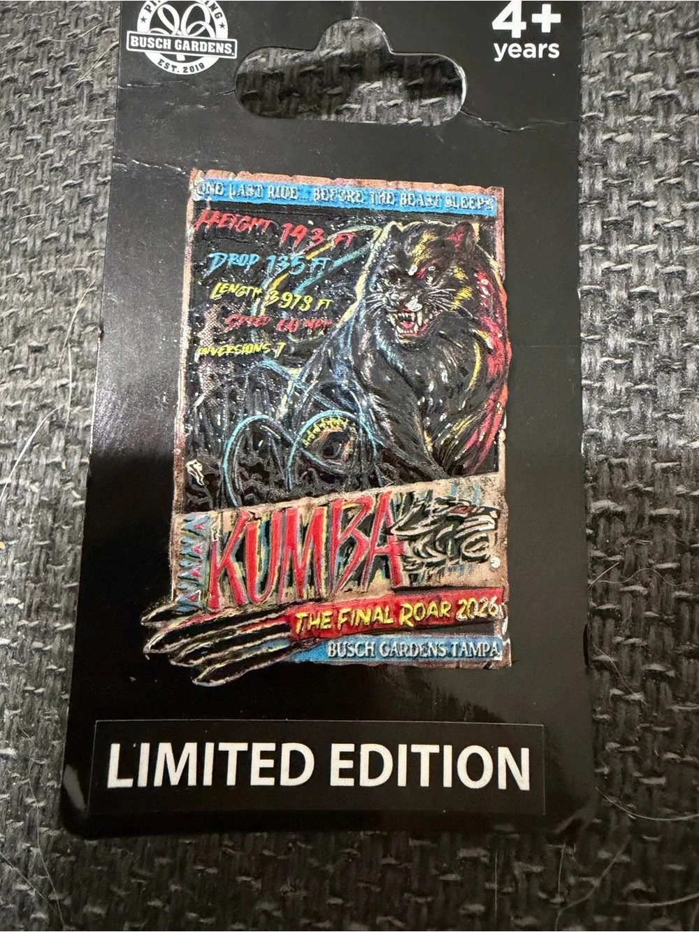 Busch Gardens Collectible Trading Pin Kumba - Limited Edition - No longer Made